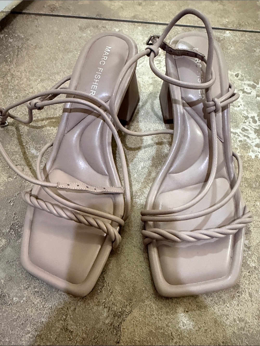 Marc Fisher Mauve-Taupe Strappy Block Heel Sandals